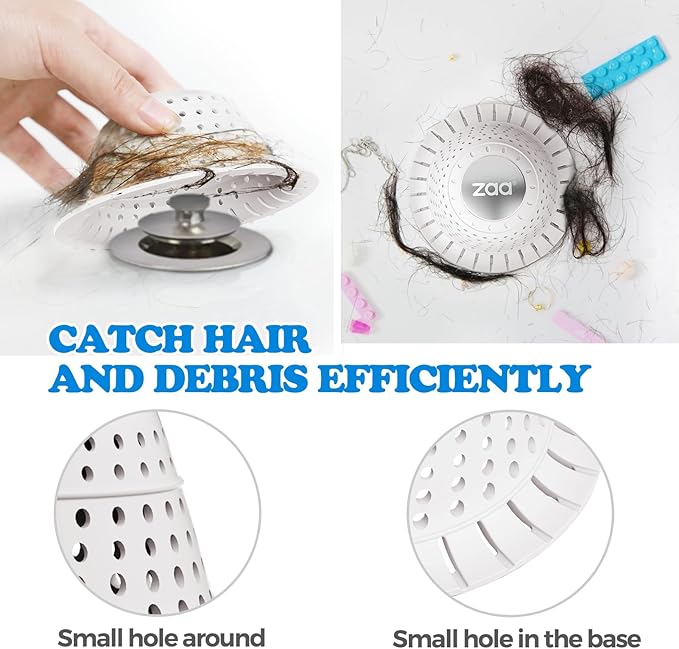 zaa Bathtub Drain Hair Catcher, Silicone Collapsible 1 Pack Drain Protector - Image 4