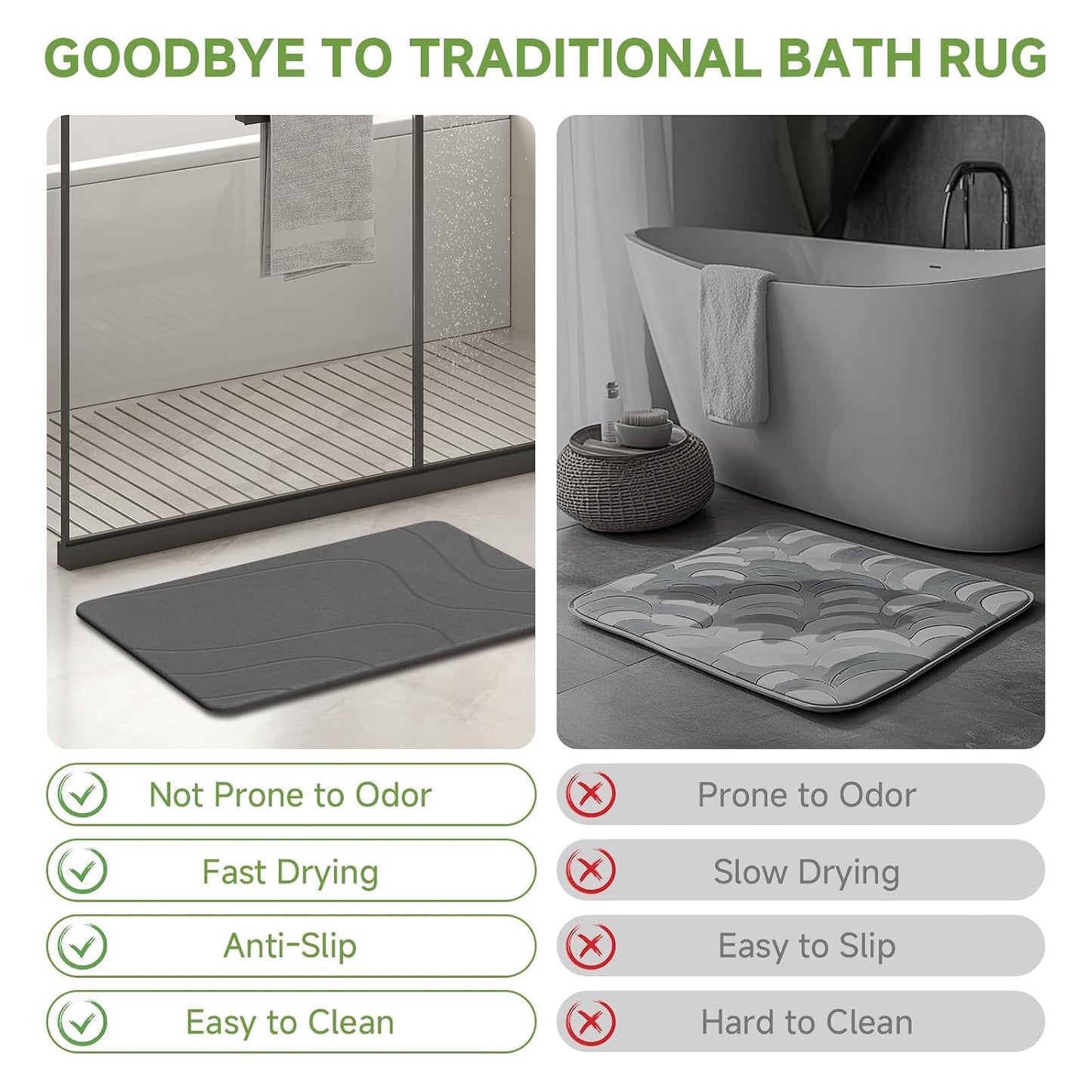 2 Pack Stone Bath Mat, Diatomaceous Earth Bath Mat, Stone Shower Mat for Bathroom, Absorbent Bath Mats, Non-Slip Barhroom Floor Mat, Quick Dry, Easy to Clean, 23.6 x 15.4
