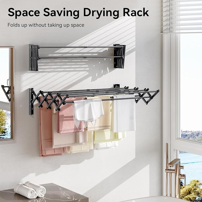 APEXCHASER Clothes Drying Rack Wall Mount, Laundry Drying Rack, Accordion - Image 5