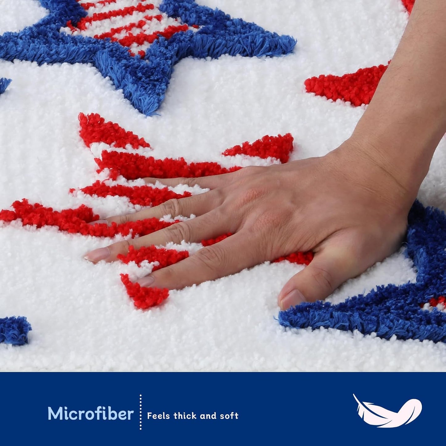 Moutina 3D Red White Blue Stars Bathroom Rugs 17x29 Inch, Soft and Absorbent Tufted 4th of July Rug Non Slip Washable, Patriotic Bathroom Decor Bath Mat Holiday Decorations