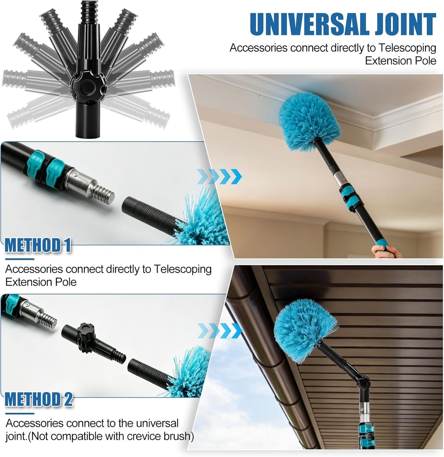 FIDISP 20 Foot High Duster with Extension Pole 4.5-12FT, 1.2" Thick Aluminum Wobble-Free Handle, 9 PCS Ceiling Fan Cleaner Duster Kit with Hooks, Spider Web Brush with Pole for High Ceilings & Outdoor
