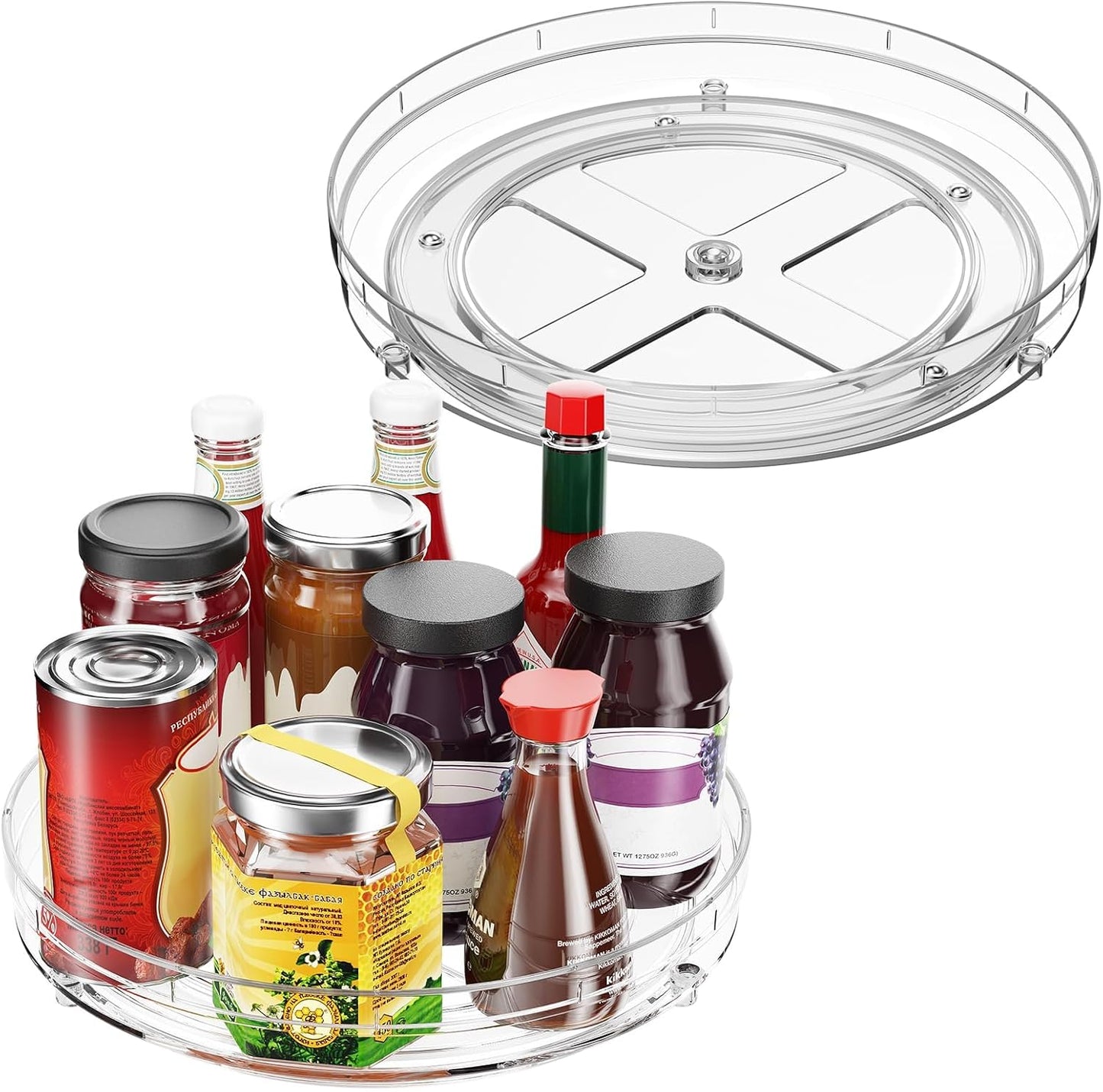 Optish 2 Pack 9.5" Lazy Susan Organizer for Cabinet, Non-Skid Turntable | Fridge Organizer and Storage, Rotating Spice Organizer, for Pantry, Kitchen, Table Top, Countertop, Easy Access, Load 15 lbs