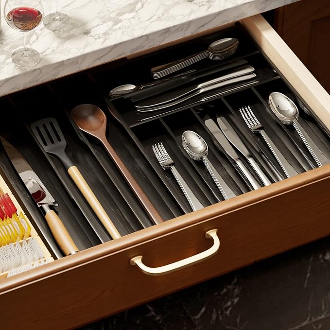 SpaceAid Bamboo Silverware Drawer Organizer - Image 6