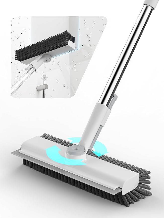 Floor Scrub Brush with Long Handle, 3 in 1 Scrape and Heavy-Duty Stiff Bristle by HelpX