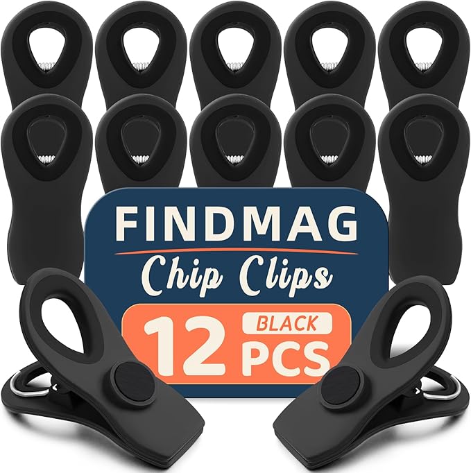 12 Pack Magnetic Chip Clips, Bread Clips Food Bag Clips by FINDMAG