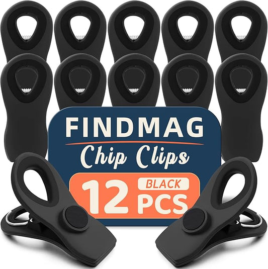 12 Pack Magnetic Chip Clips, Bread Clips Food Bag Clips by FINDMAG