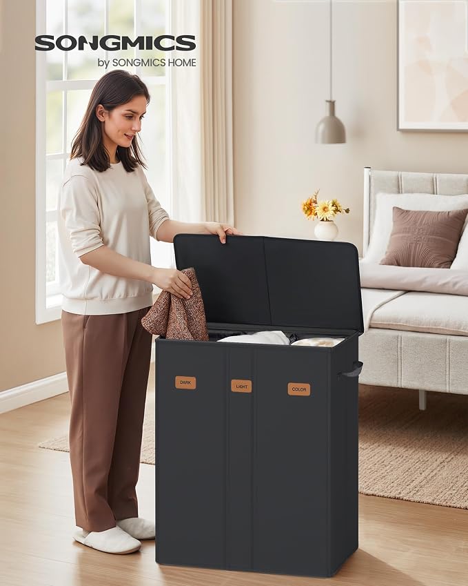 SONGMICS 42.2 Gallon Laundry Hamper, 3-Compartment Laundry Basket Sorter - Image 2