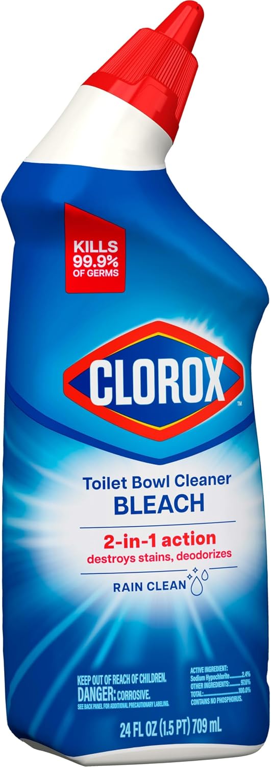 Clorox Toilet Bowl Cleaner Bleach, Rain Clean, 24 Fluid Ounces (Package May Vary)