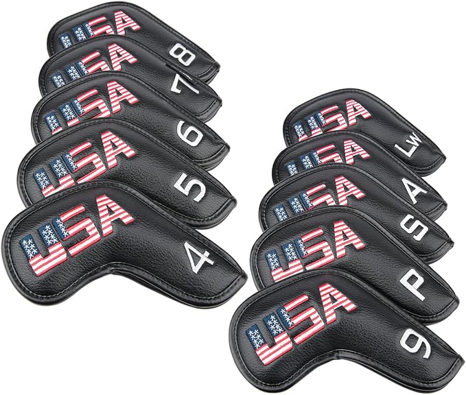 Golf Builder Black Leather USA Golf Club Iron Wedge Head Covers Fit All Brands - Image 2