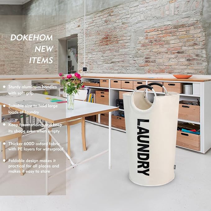 DOKEHOM 90L Large Laundry Basket, Collapsible Laundry Bag, Freestanding Tall - Image 2