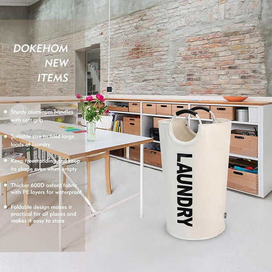 DOKEHOM 90L Large Laundry Basket, Collapsible Laundry Bag, Freestanding Tall - Image 2