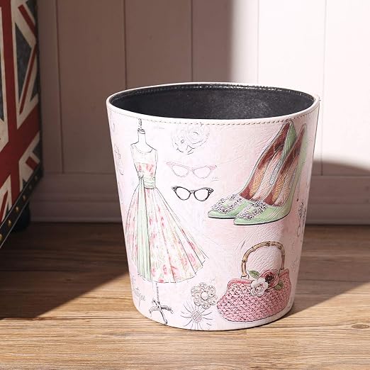 PU Leather Small Trash Can Wastebasket, Round Garbage Container Basket - Image 3