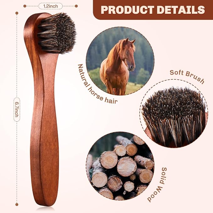 4 Pcs Horsehair Shine Shoes Brush Kit Polish Dauber Applicators Cleaning - Image 2