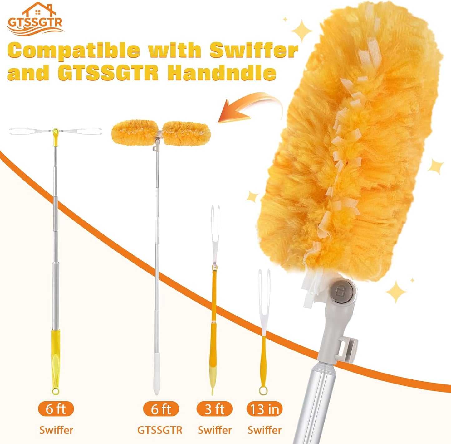 6 ft Extendable Duster Handle with 20 Pcs, 360° Heavy Duty Duster Refills Kit for Swiffer, 4X Electrostatic Microfiber for Cleaning Home, Effortlessly Reach Ceilings, Fans & Hard-to-Reach Areas