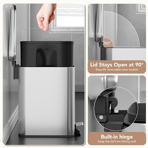 Small Trash Can with Lid Soft-Close, 6 L/1.6 Gal Bathroom Garbage Can with - Image 7
