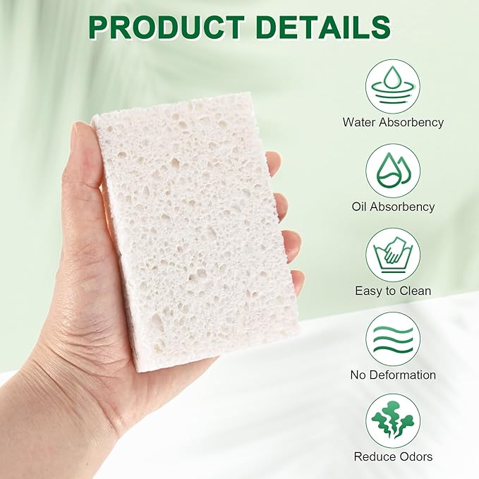 12-Pack Kitchen Sponges, Condense Eco Cellulose Non-Scratch Scrub Heavy Sponge - Image 2