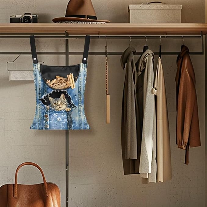 Cat Pin Bag with Hanging Rope, Laundry Hanging Bag, Fits Clothes Lines - Image 5