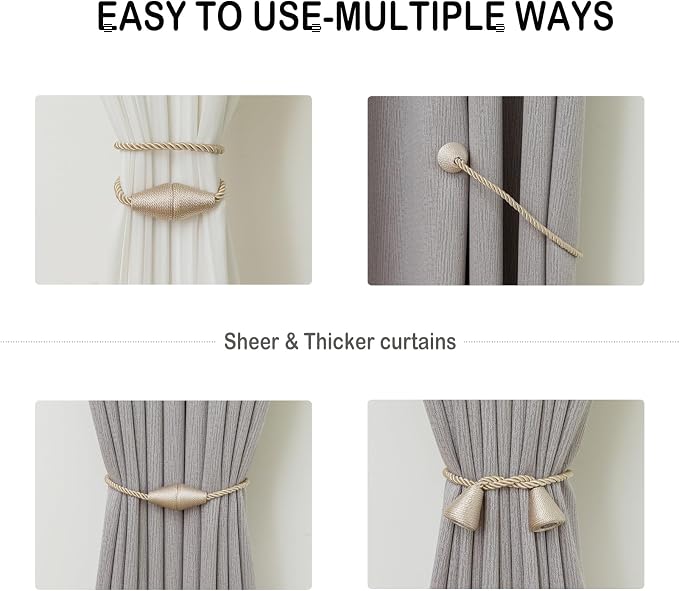 Magnetic Curtain Tiebacks 2 Pack Outdoor Rope Curtain Tie Backs Decorative - Image 5