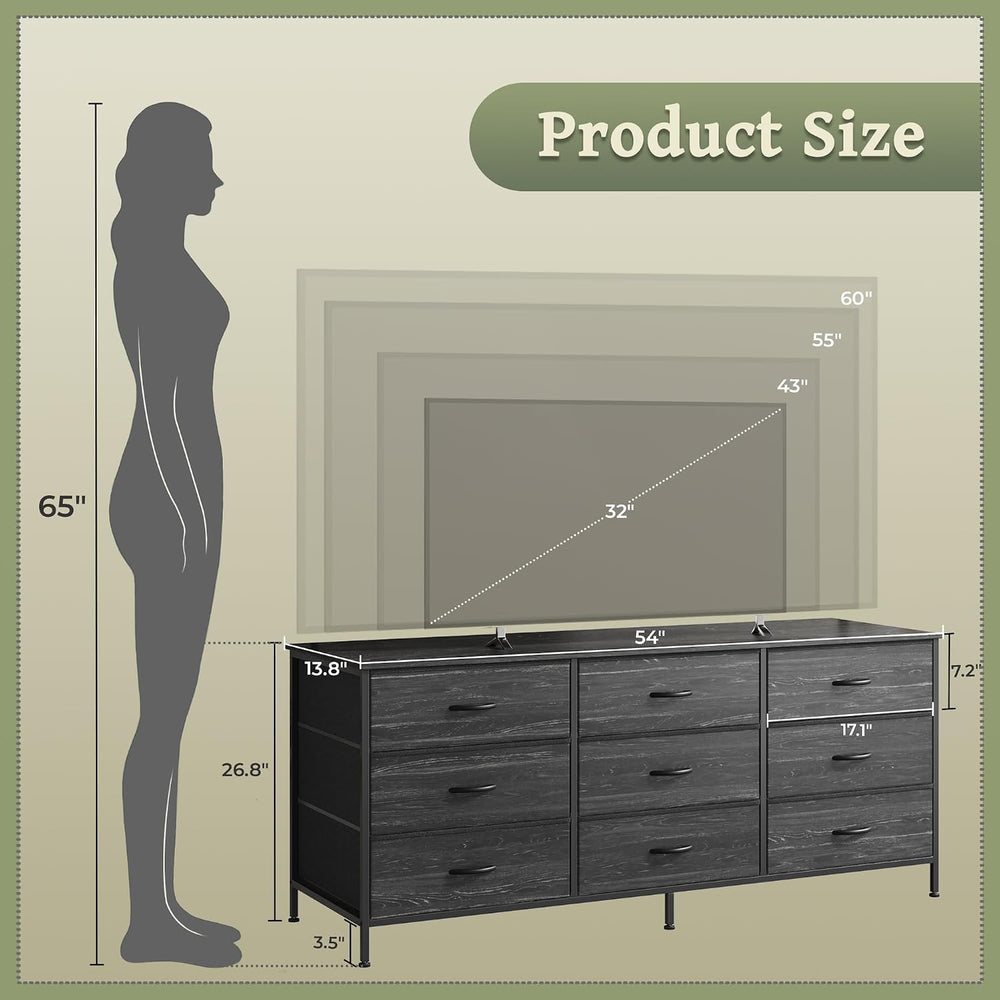 Huuger Long Dresser for Bedroom, 55 Inch TV Stand for 55, 60 Inch TV, Enterta...