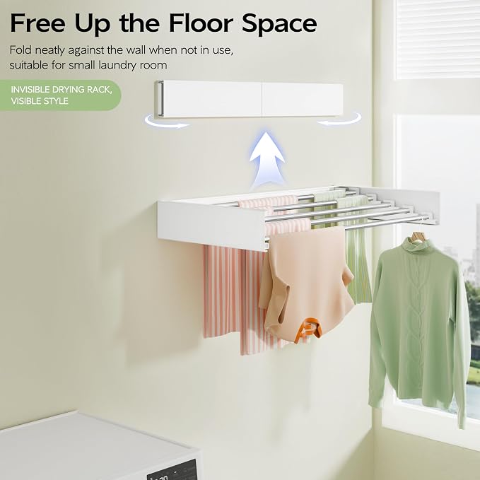 Wall Mounted Clothes Drying Rack 32", Foldable Wall Mount Laundry Rack F...