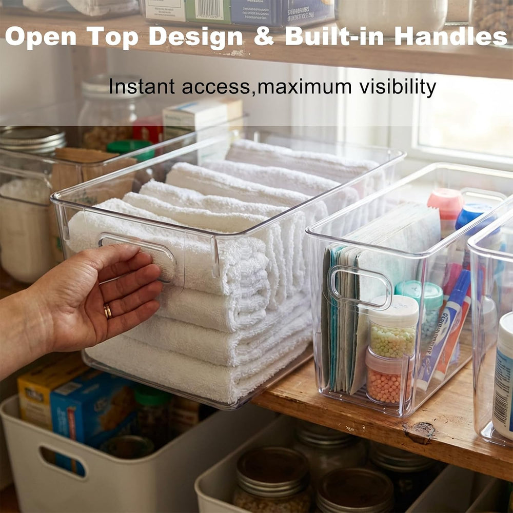 MOONEDGE 10 Pack Clear Plastic Storage Organizer Bins, 4 Large & 6 Narrow