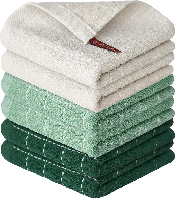 Artoid Mode Checkered Designed Cotton Beige Dark Green Terry Kitchen Dish Cloths by ArtoidMode