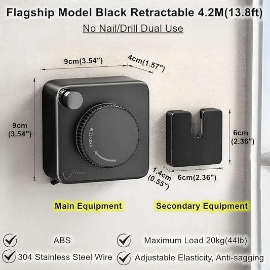 13.8ft Retractable Clothesline, Non-sag Clothesline, Indoor & Outdoor Heavy - Image 2