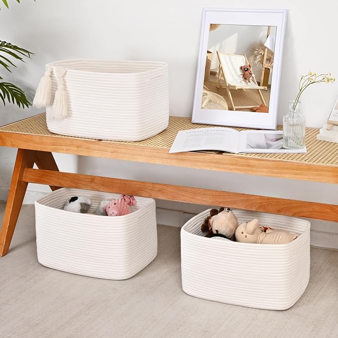 3-Pack Shelf Baskets for Organizing, Woven Storage Basket for Shelves, Cotton - Image 6