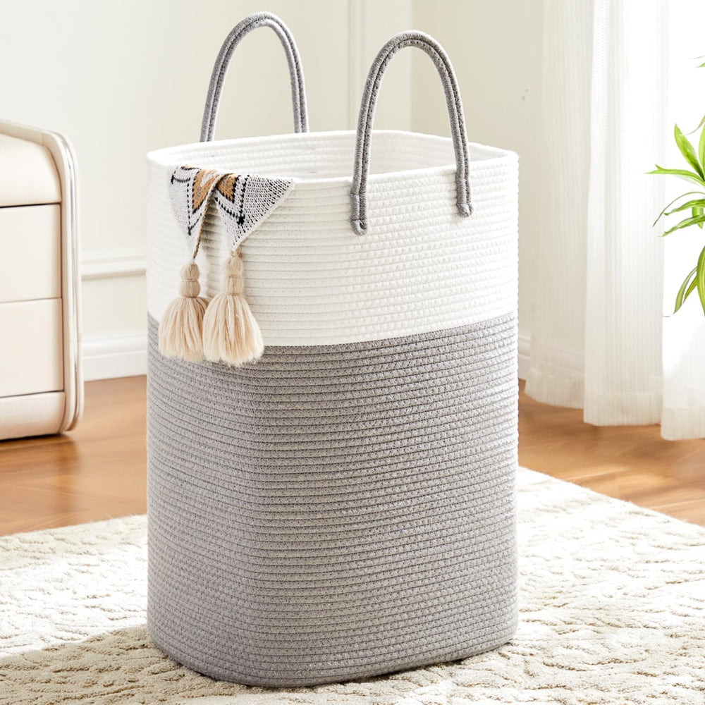 Laundry Basket, Woven Cotton Rope Laundry Hamper, Versatile Storage