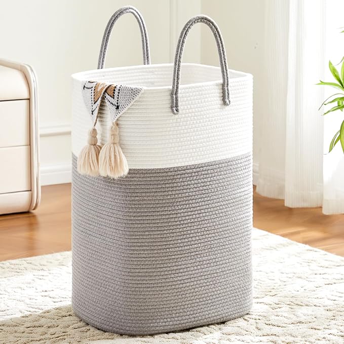 Laundry Basket, Woven Cotton Rope Laundry Hamper, Versatile Storage by Artfeel