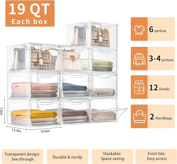 10 Pack Closet Organizers and Storage, Clothes Organizers and Storage, Plastic - Image 2