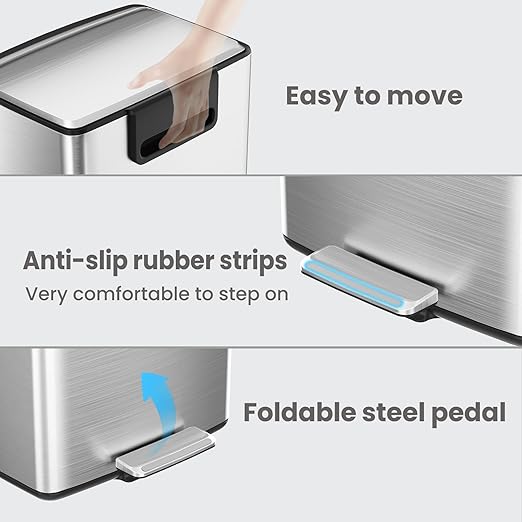 mVm 10.6 Gallon Kitchen Step Trash Can, Soft-Close and Foldable Foot Pedal - Image 4