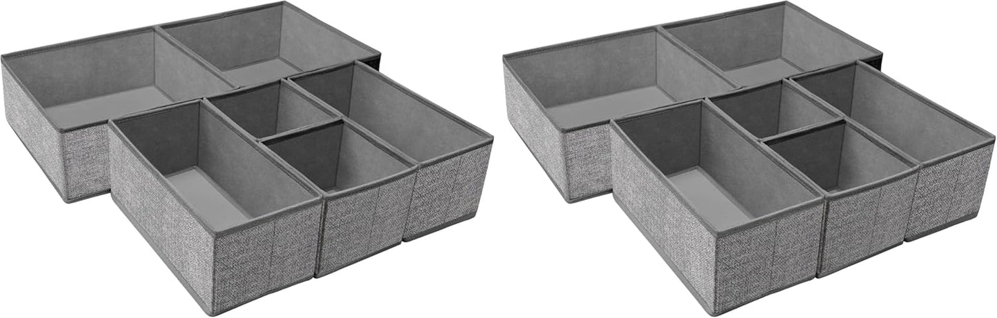 Foldable Underwear Drawer Organizer, Closet Dividers, Storage Box for Clothes, Socks (6 Bins, Gray) (Pack of 2)