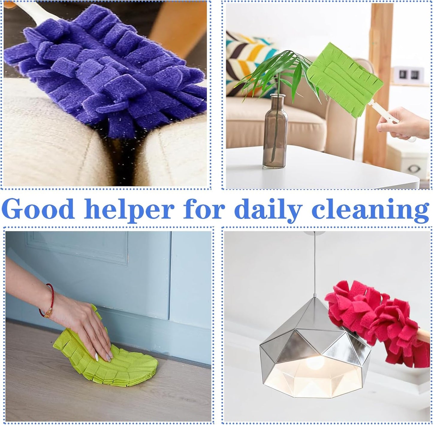 15 Pcs Duster Refill Reusable Fleece Duster Refills Feather Flat Dusters Multi Surface Washable Cleaning Pads for Home, Blinds, Car, Pet Wait (5 Colors Send dust Removal Rod)