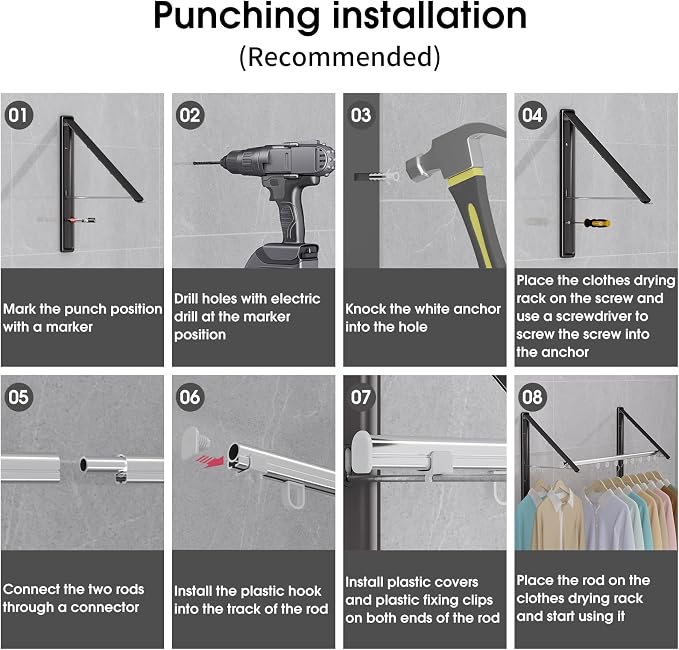 Clothes Drying Rack Retractable, Wall Mounted Clothes Hanger Rack - Image 7