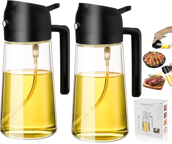 2-in-1 Glass Oil Dispenser & Sprayer - 16oz/470ml Leakproof Bottle by LAKUMIQI