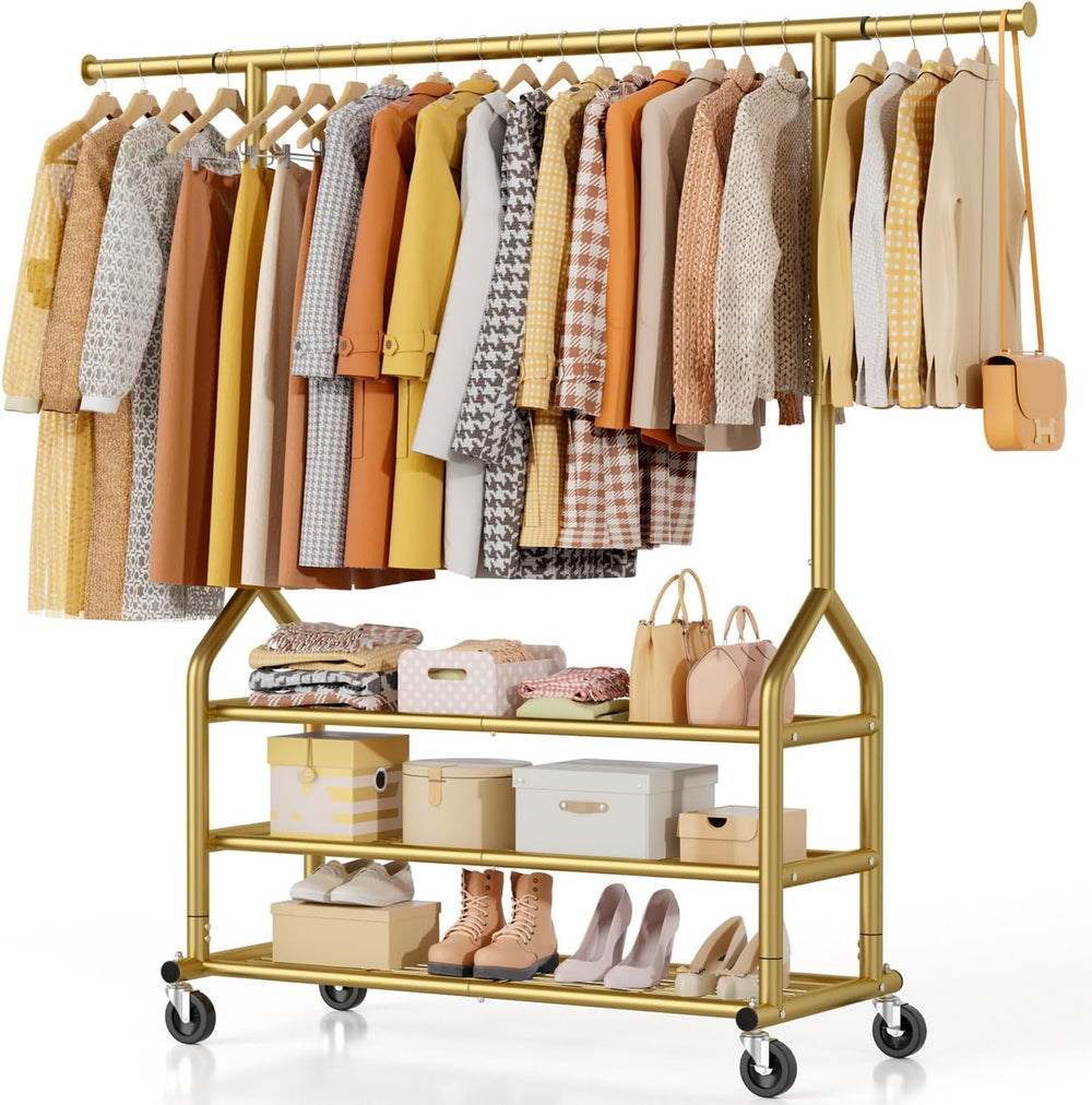 EAGMAK Heavy Duty Clothes Rack Load 688 LBS, Rolling Clothing Rack With 3 She...