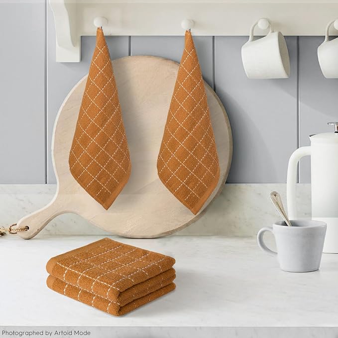 Artoid Mode Checkered Designed Cotton Caramel Terry Kitchen Dish Cloths - Image 2