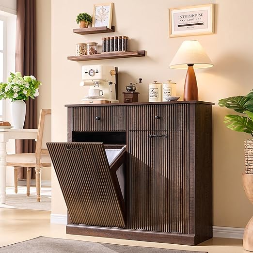 Modern Double Tilt-Out Trash Cabinet, 20 Gallon Fluted Laundry Hamper Cabinet by IFGETEnrichYourLivingSpace