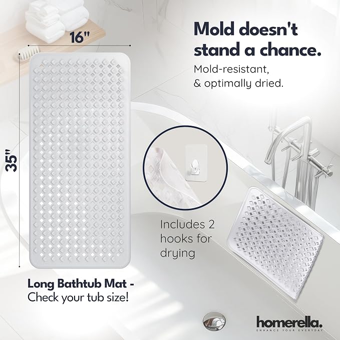 homerella® Bathtub Mat Non Slip 35x16, Incl. Hooks - Image 3