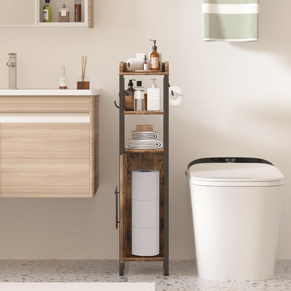 VECELO Small Bathroom Cabinet, Slim Toilet Paper Holder with Door&2 Shelv...