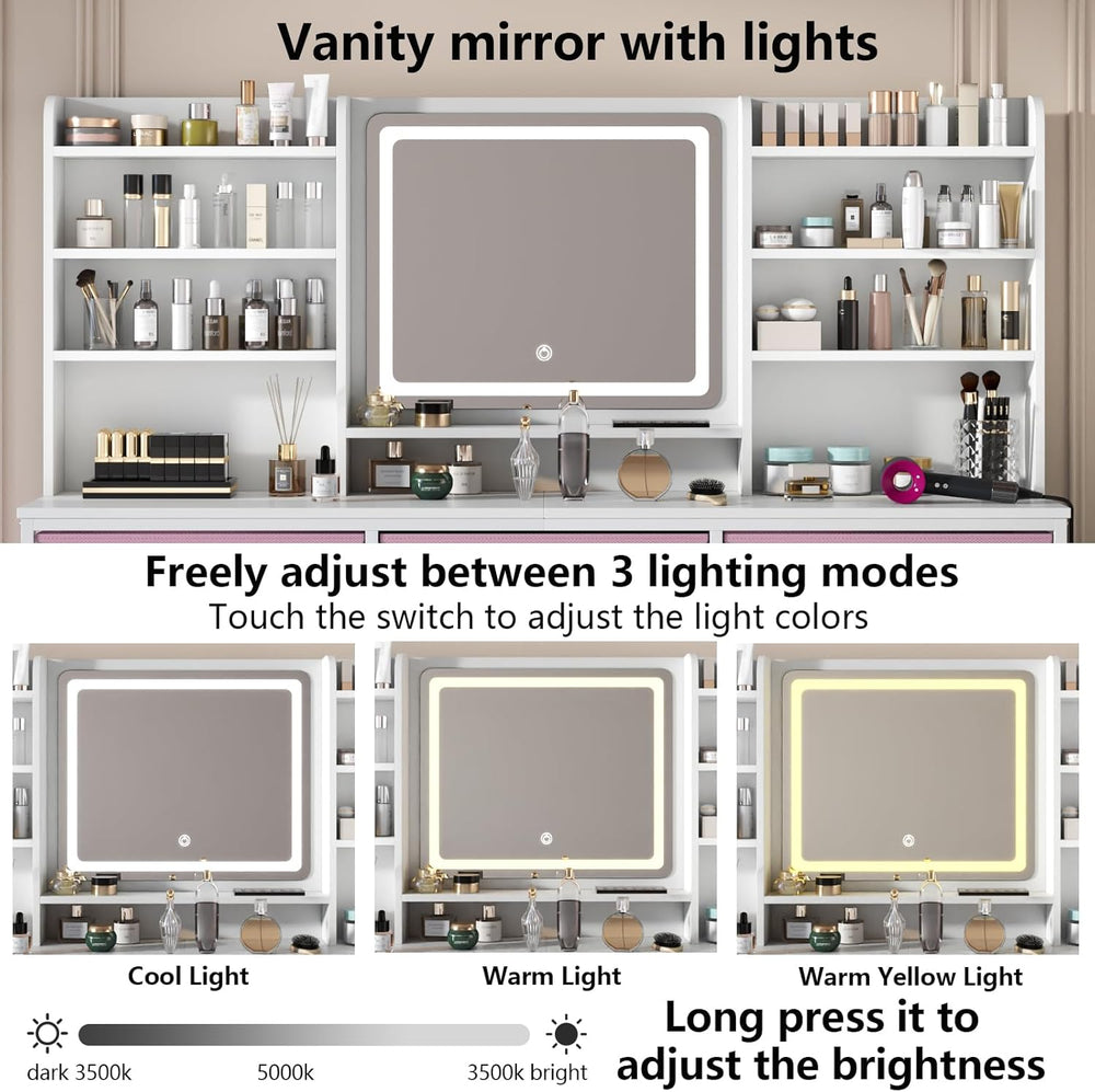9 Drawers Dresser with LED Mirror for Bedroom, 59" W Chest of Drawers