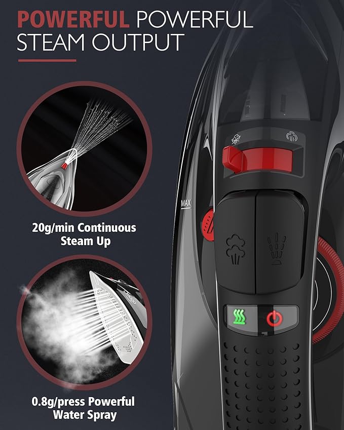 Cordless Iron for Clothes, 1500W Steam Iron Rapid Heating, Ceramic Soleplate - Image 4