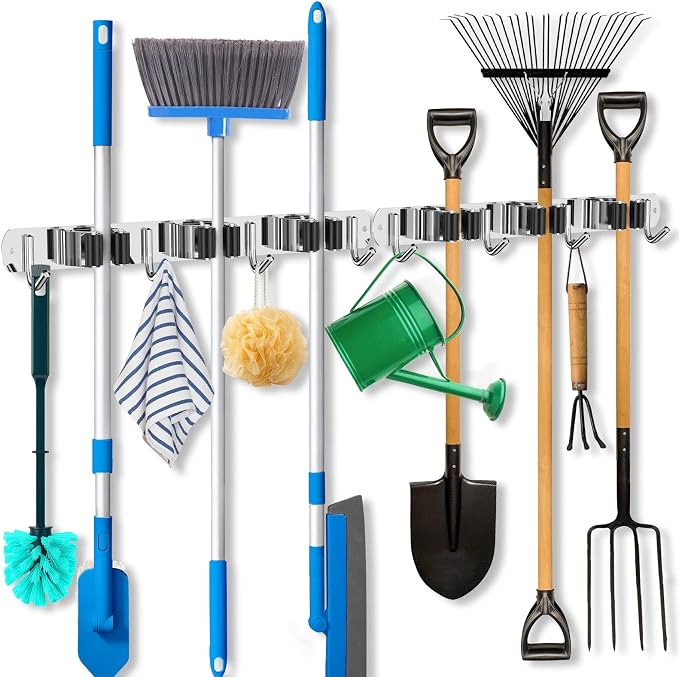 ZONGOOL 2 Pack 3 Racks and 4 Hooks Mop and Broom Holder Wall Mount, Heavy Duty by ZONGOOLHouseware