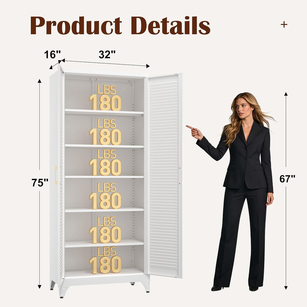 SteeLoong 75" Metal Storage Cabinet with Doors and 5 Adjustable Shelves