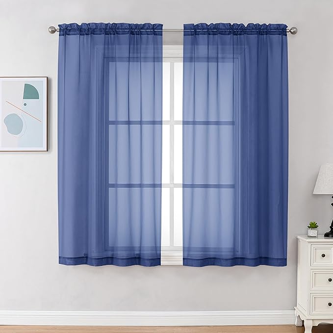 Chyhomenyc Royal Blue Sheer Curtains 63 Inch Length 2 Panels, Rod Pocket Solid by Chyhomenyc