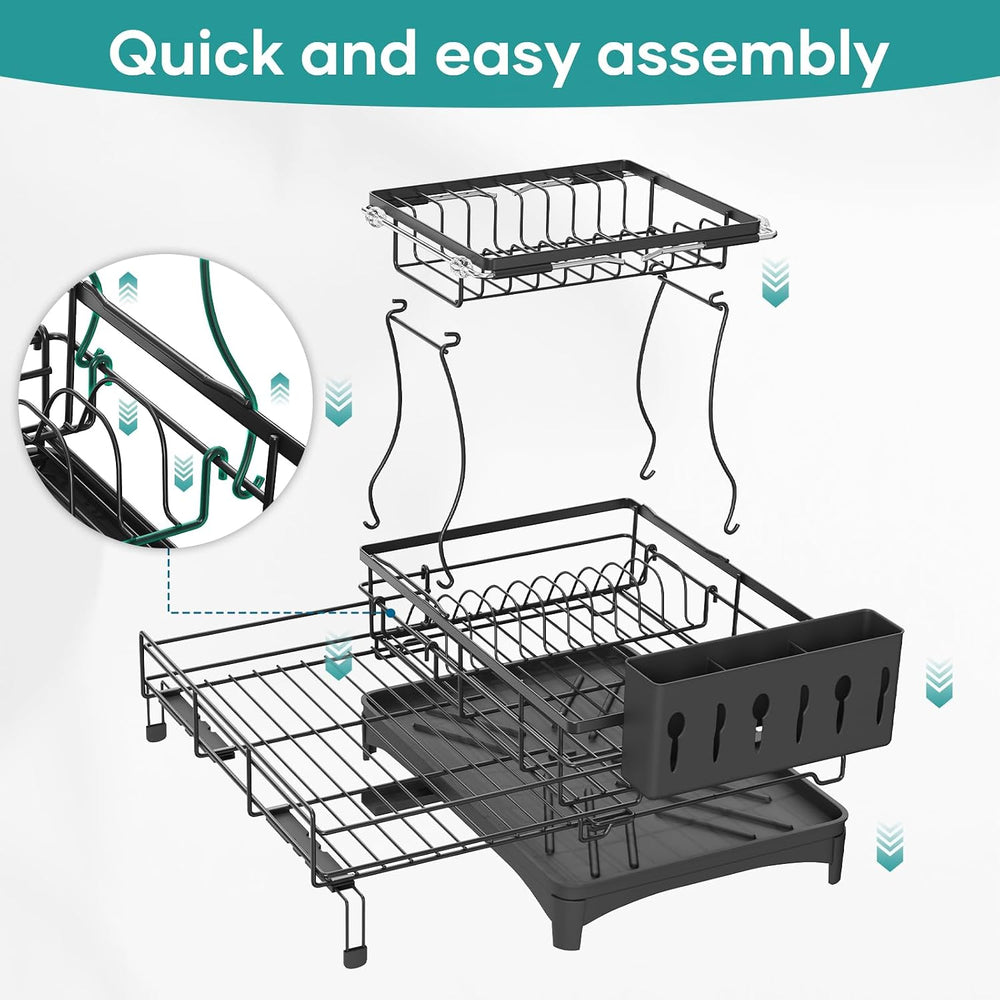 Dish Drying Rack for Kitchen Counter, Extendable Dish Rack with Drainboard, K...