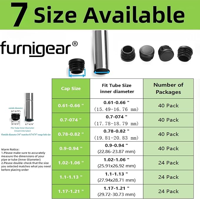 Plastic Plugs Tubing End Caps Chair End Caps Furnigear 3/4" Outside Bottom - Image 3