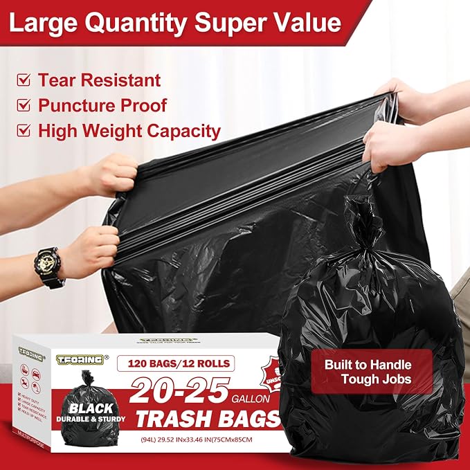 Black Trash Bags 20-25 Gallon 120 Count - Image 4