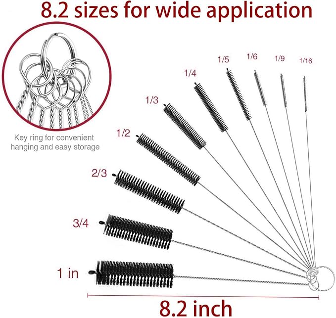 Long Straw Brush, Nylon Pipe Tube Cleaner 8.2-ihch 10 Different Diameters Set - Image 4